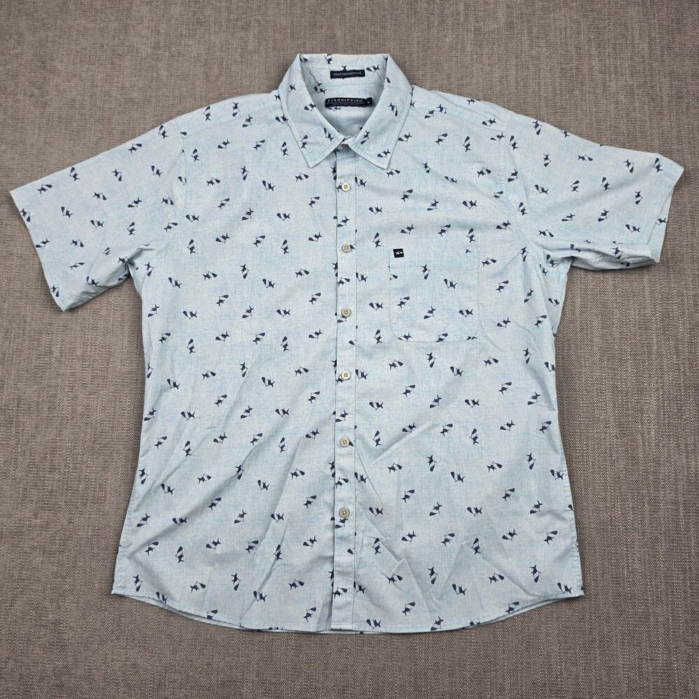 Fish Hippie Mens Large Light Blue Marlin Fish Performance Short Sleeve Shirt L
